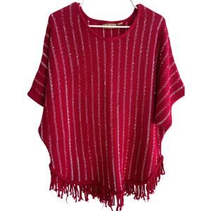 Valerie Stevens Red 3/4 sleeve sequins and  fringe Sweater M CHRISTMAS
